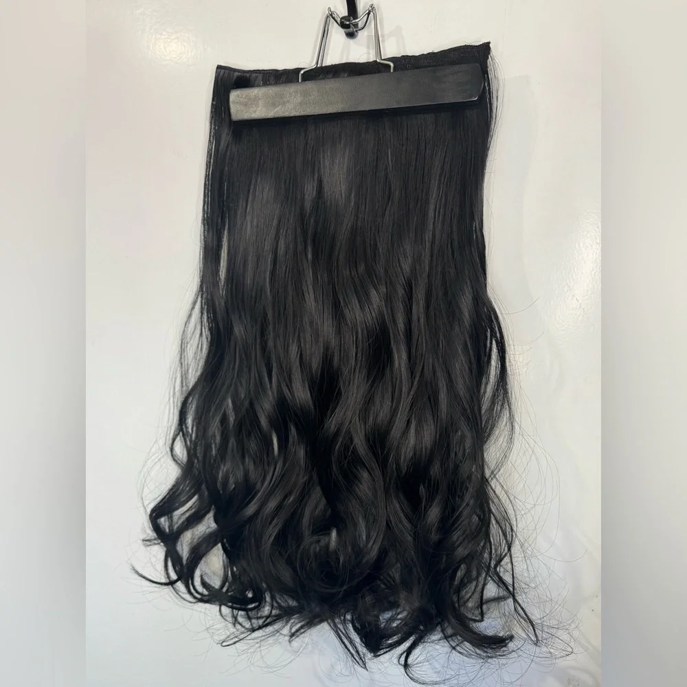 One Piece Black Hair Extensions — 22” Long | Natural Wave | Clip-In Volumizer